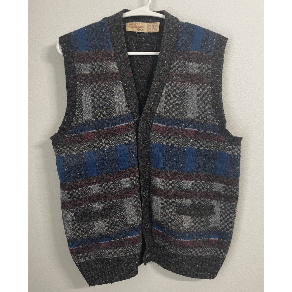 Vintage‎ The Fox Collection Sweater Vest Men's Wool Blend Button-Front 42-44